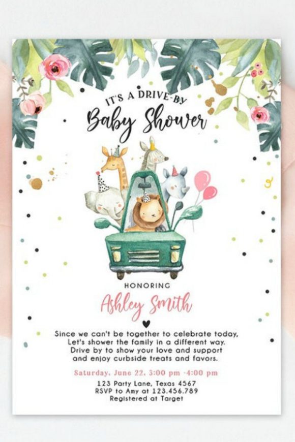 Drive-by Girl Baby Shower Printable Invitation