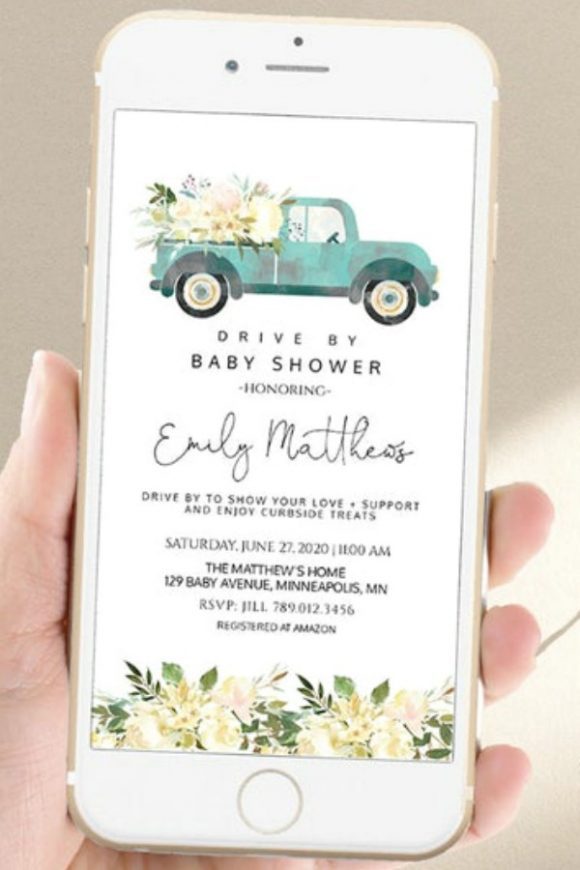Digital Drive By Boy Baby Shower Invitation