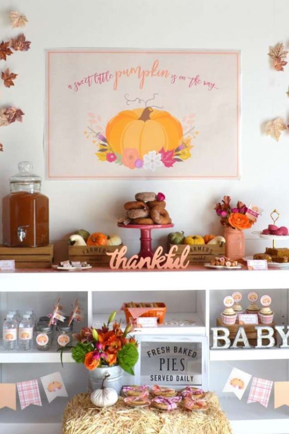 Fall Pumpkin themed Baby Shower | CatchMyParty.com Fall Pumpkin themed Baby Shower
