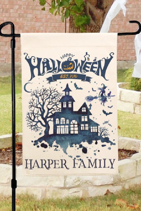 Personalized Haunted House Halloween Flag
