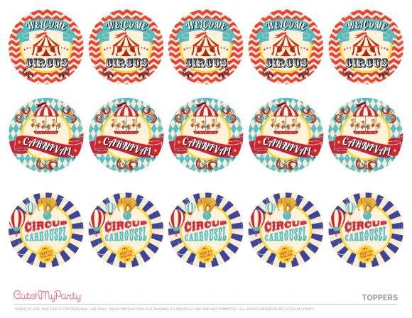 FREE Circus Carnival Printables Cupcake Toppers