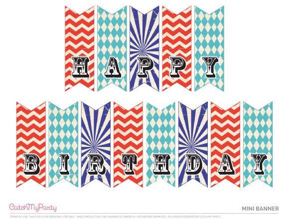 FREE Circus Carnival Printables 'Happy Birthday' Banner