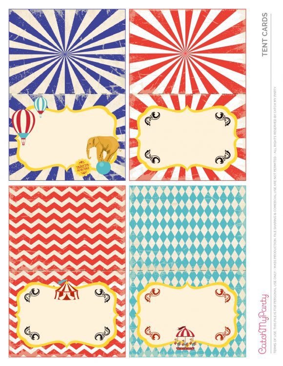 FREE Circus Carnival Printables Tented Cards