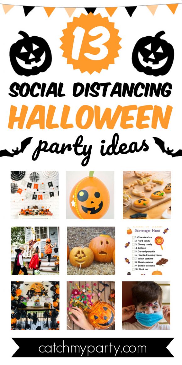 Collage of 13 Social Distancing Halloween Party Ideas