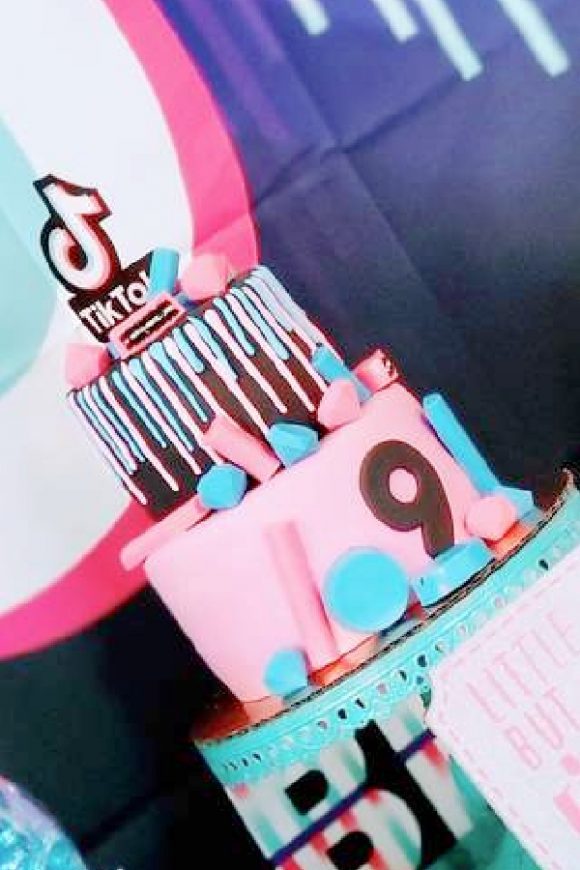 Pink and Blue Drip TikTok Cake