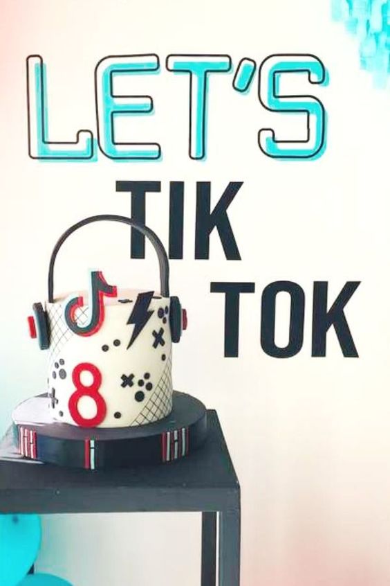Black and White TikTok Birthday Cake