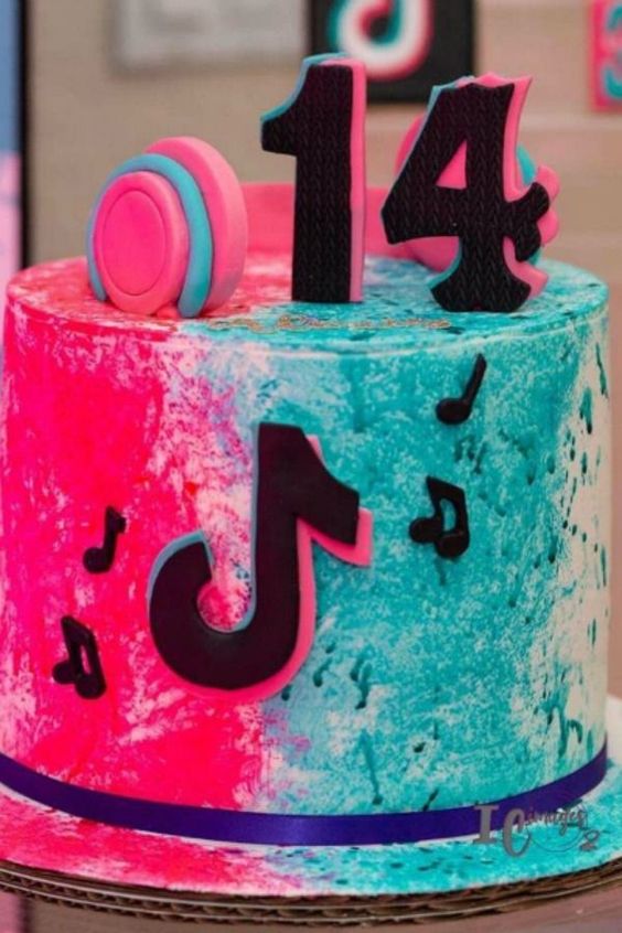 Pink and Blue TikTok Birthday Cake