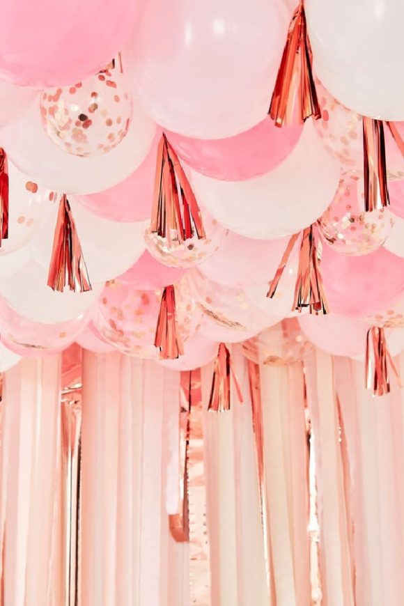 Rose Gold Ceiling Balloons With Tassels