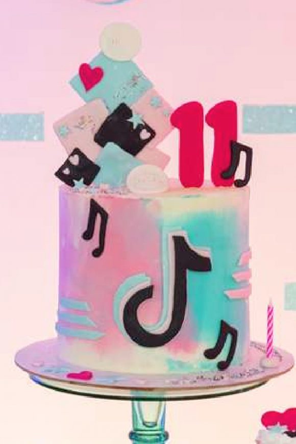 Pink and Blue Ombre TikTok Birthday Cake
