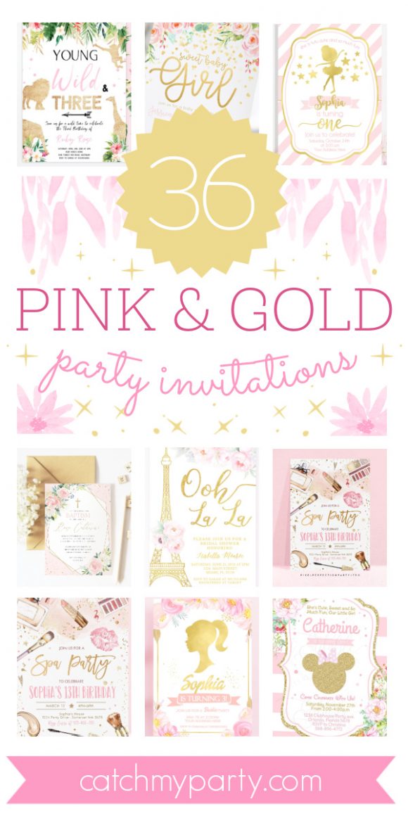 Swoon Over These 36 Gorgeous Pink and Gold Party Invitations!
