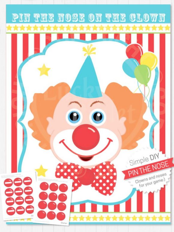 Circus party game supplies - Pin the Nose on the Clown