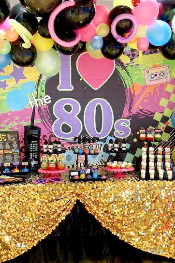 Retro 80's themed 40th Birthday Party | CatchMyParty.com Retro 80's themed 40th Birthday Party