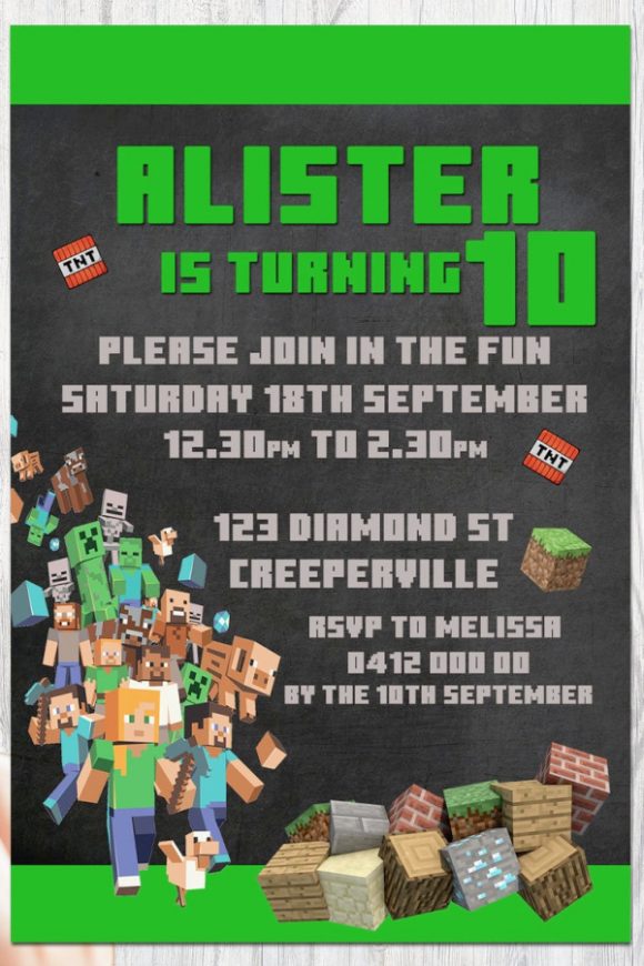 Minecraft Monster Birthday Party Invitation