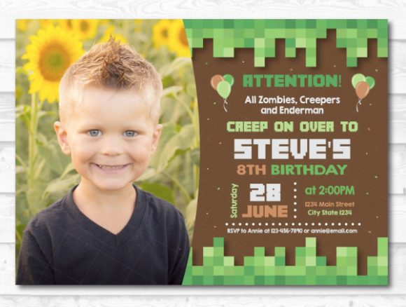  Minecraft Party Invitation with Photo