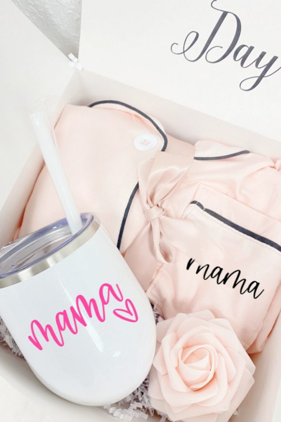 Mom to Be Silk Pj's and Wine Tumbler Gift Box