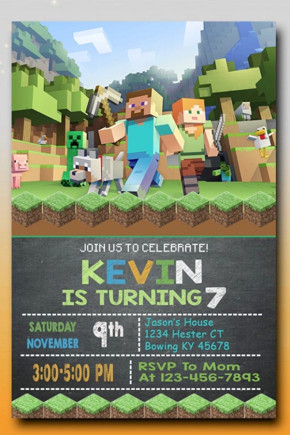Minecraft Scenario Birthday Party Invitation