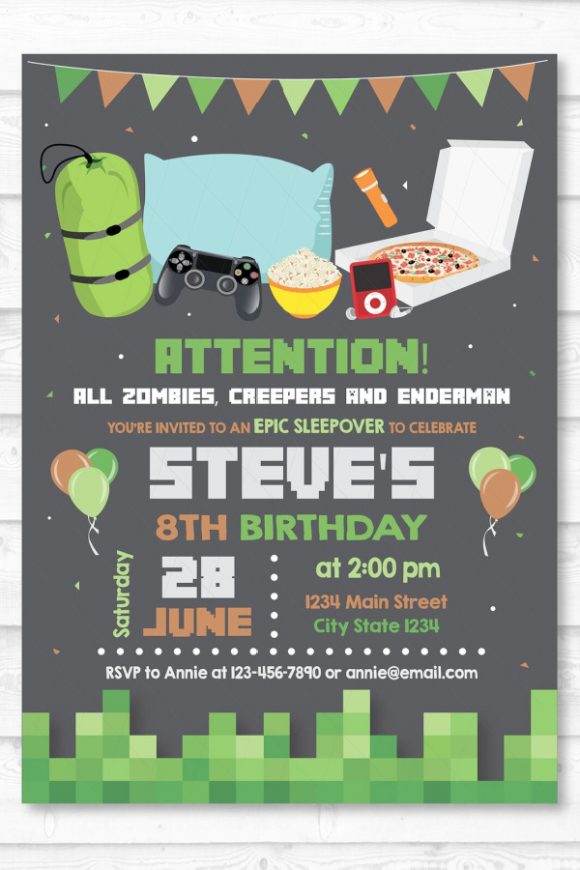 Minecraft Sleepover Birthday Party Invitation