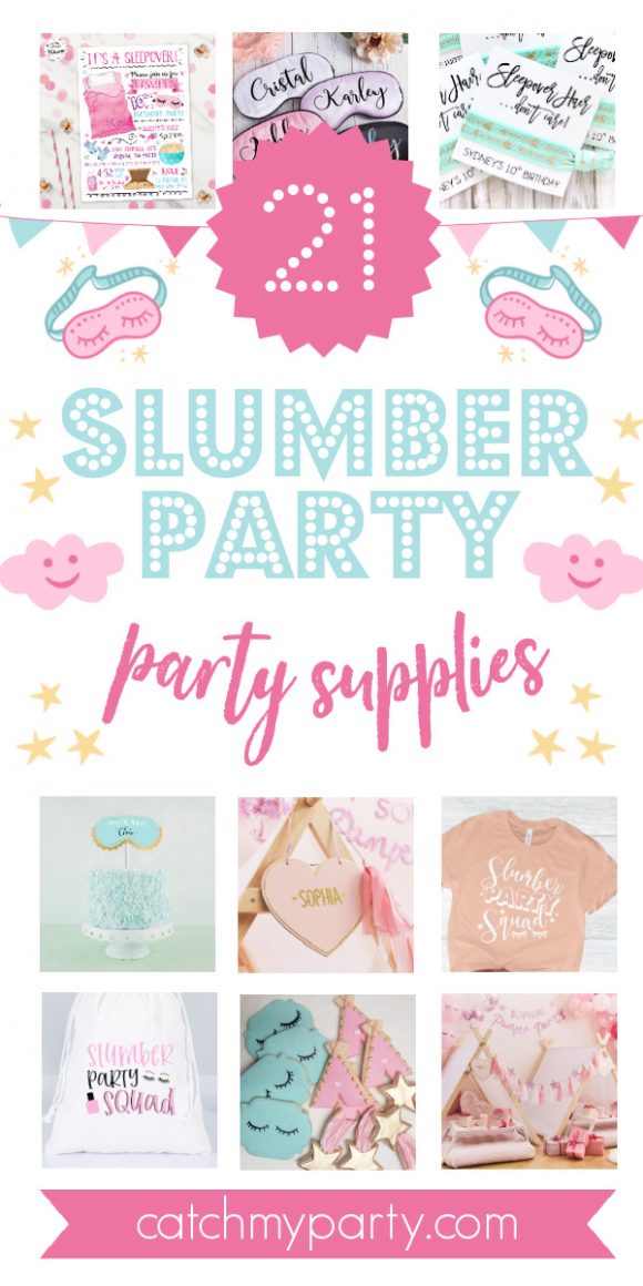 Collage of 21 Slumber Party Party Supplies!