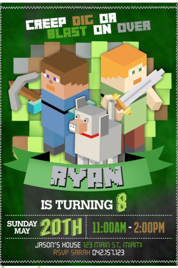 Steve & Alex Minecraft Birthday Party Invitation