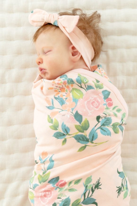 Baby Girl Swaddle Blanket and Newborn Bow Headband Set