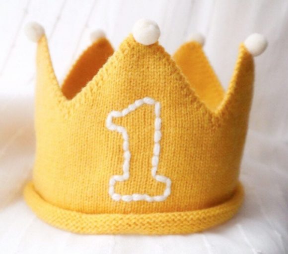 My First Birthday Gold Woollen Crown