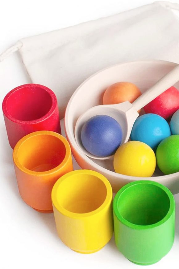 Wooden Rainbow Balls in Cups