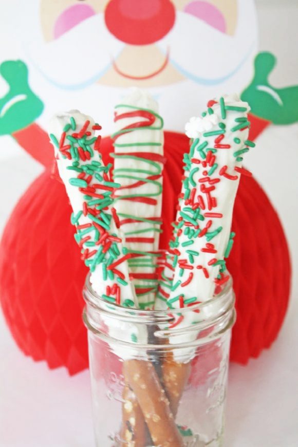 Fantastic Christmas Food and Drink Ideas - Christmas Pretzel Rods | CatchMyParty.com Christmas Pretzel Rods