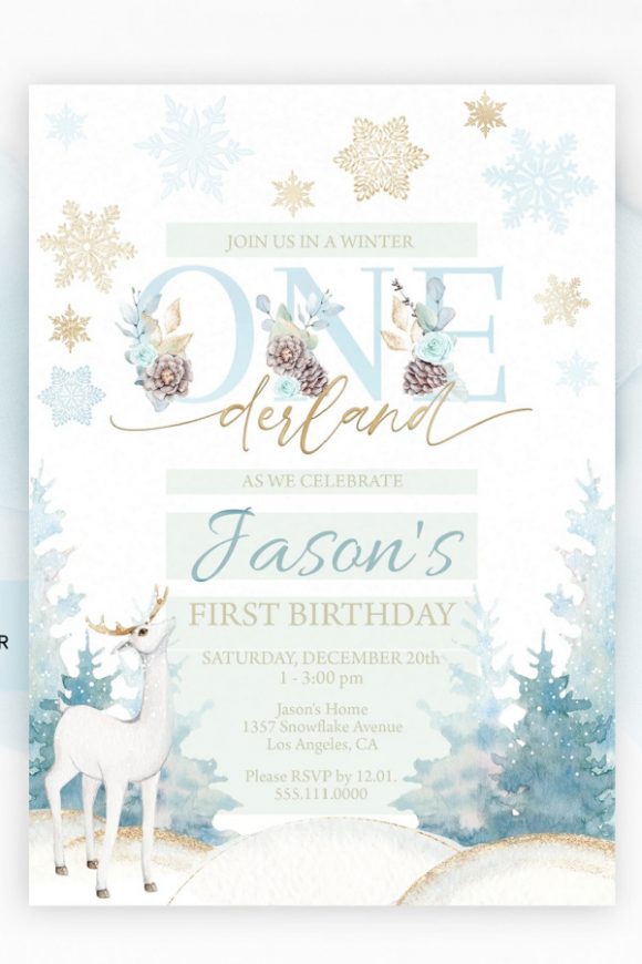 Winter Onderland 1st Birthday Party Invitation for a Boy