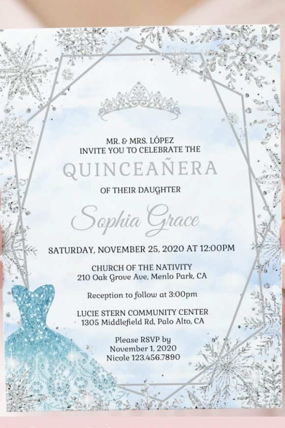 Winter -Themed Quinceanera Birthday Party Invitation