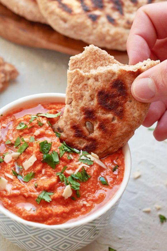 Mediterranean Roasted Pepper and Eggplant Dip | CatchMyParty.com Mediterranean Roasted Pepper and Eggplant Dip