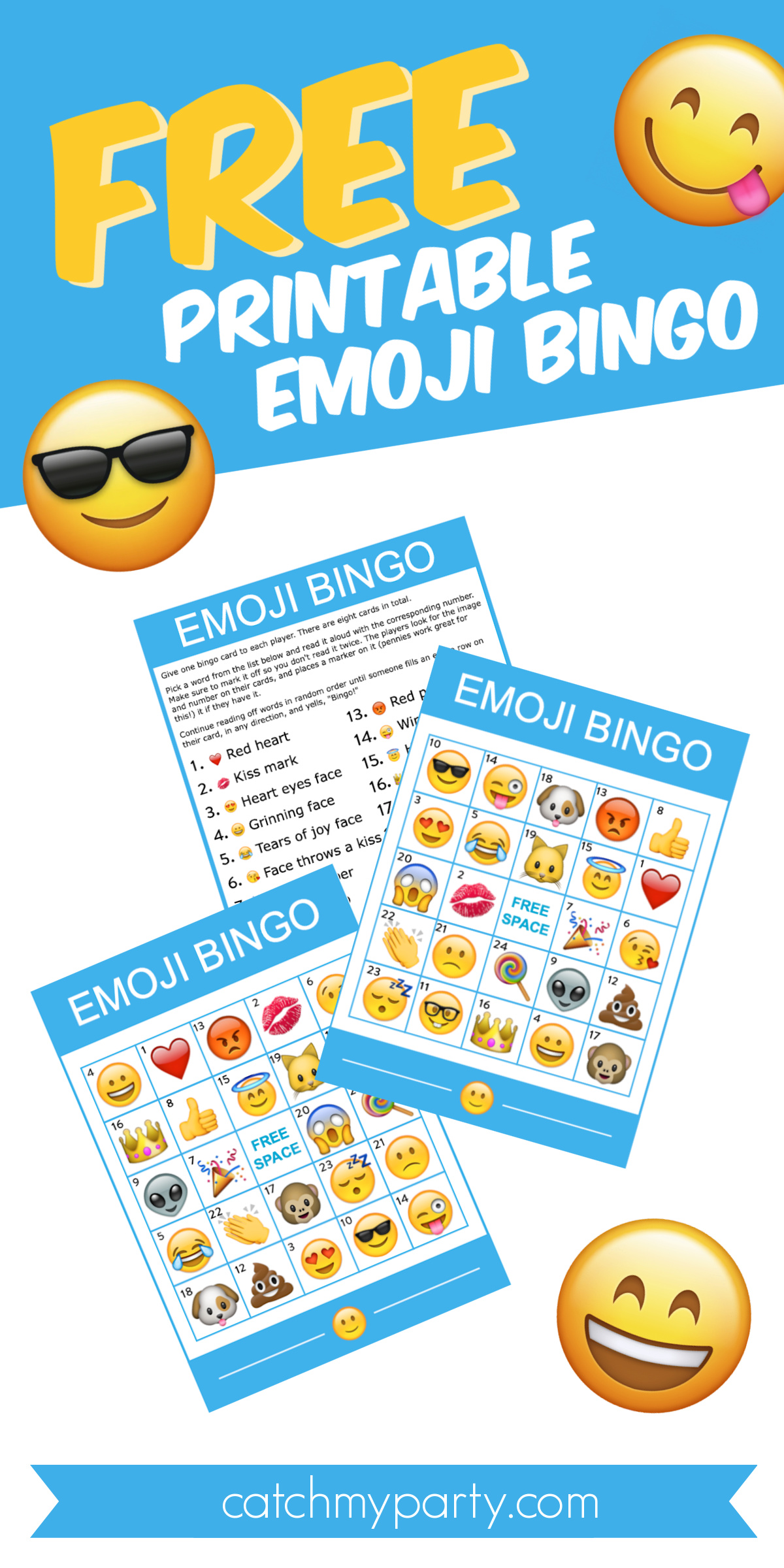 Free Printable Emoji Bingo Game for Kids, Teens & Parties (8 Unique Cards!)