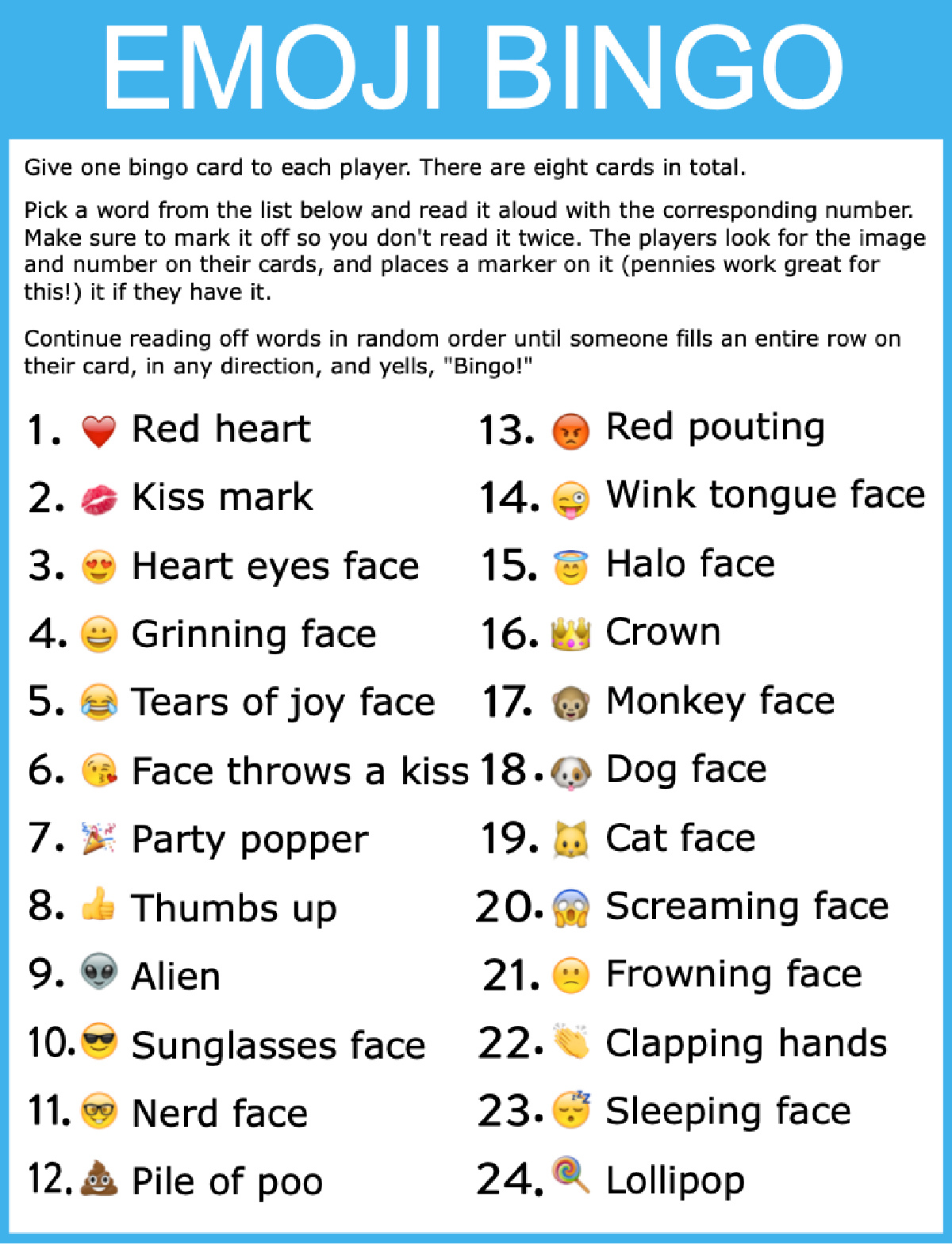 How to Play Emoji Bingo — FREE Printable Game Instructions How to Play Emoji Bingo — FREE Printable Game Instructions
