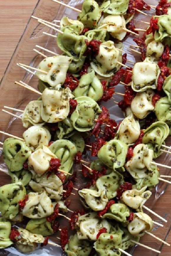 Pesto Tortellini Skewers | CatchMyParty.com Pesto Tortellini Skewers