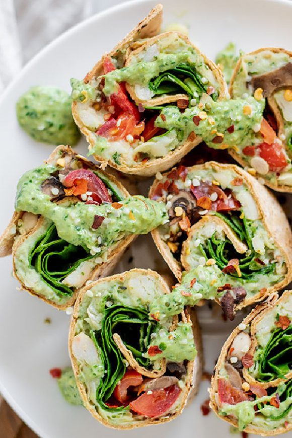 Vegan Pesto Pinwheels | CatchMyParty.com Vegan Pesto Pinwheels