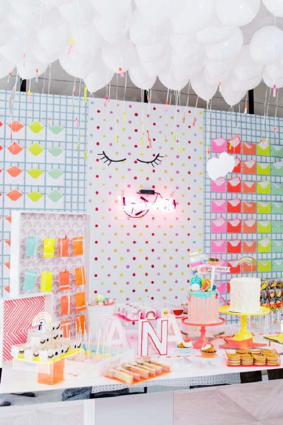 Pastel Neon Dessert Table | Catchmyparty.com Pastel Neon Dessert Table