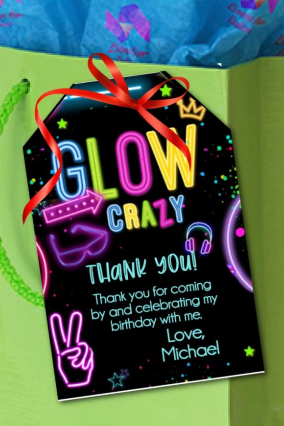 Glow Crazy Party Favor Tag | CatchMyParty.com Glow Crazy Party Favor Tag