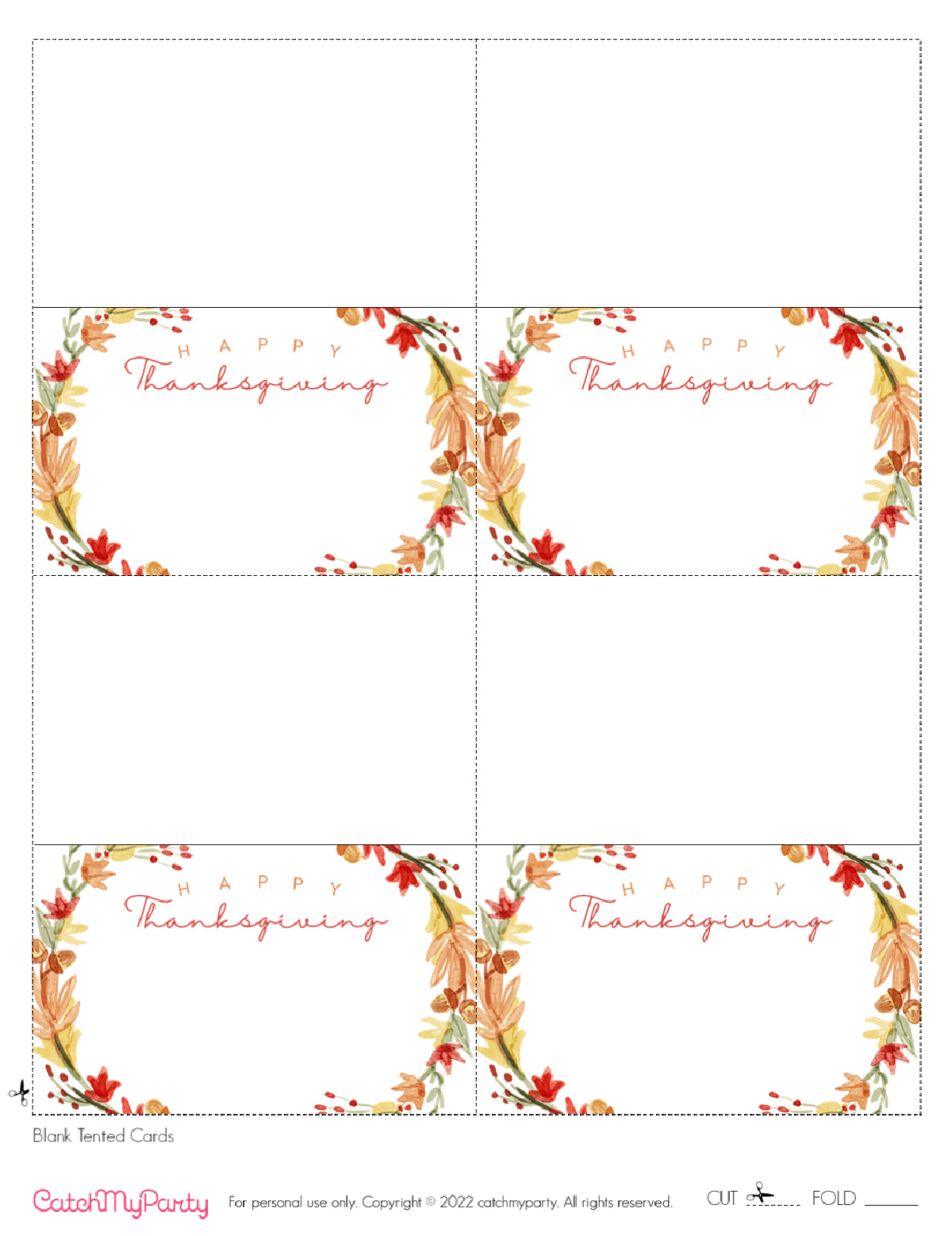 Download these FREE Thanksgiving Printables - Thanksgiving Blank Tented Cards