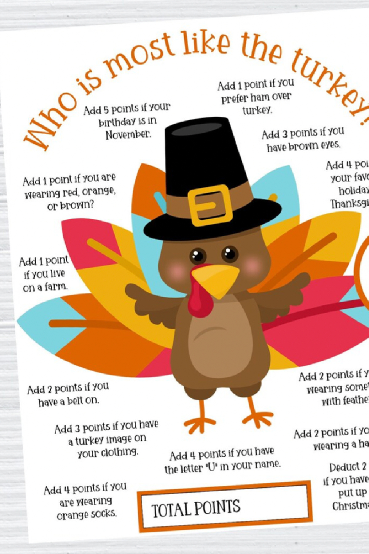 “Who is Most Like The Turkey?” Game “Who is Most Like The Turkey?” Game