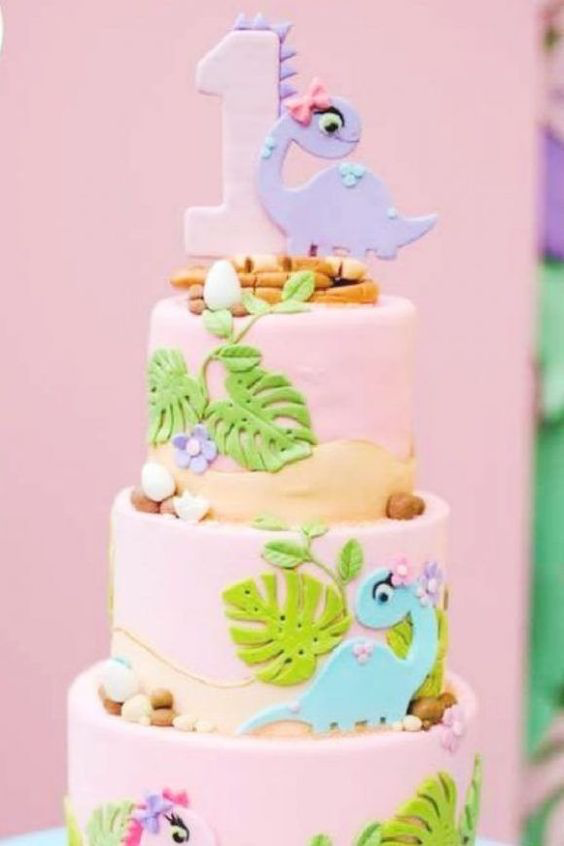 Sweet Pink Girly Dinosaur Cake 