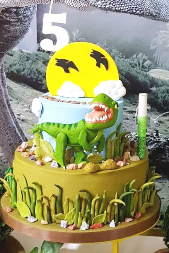 Dinosaur-Themed Tiered Cake
