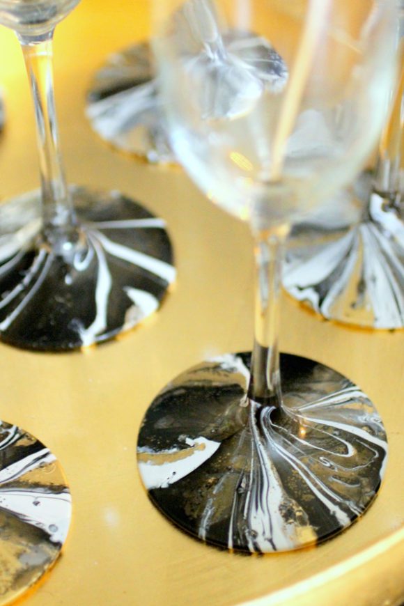 DIY Marble Dipped Champagne Flutes - final results!