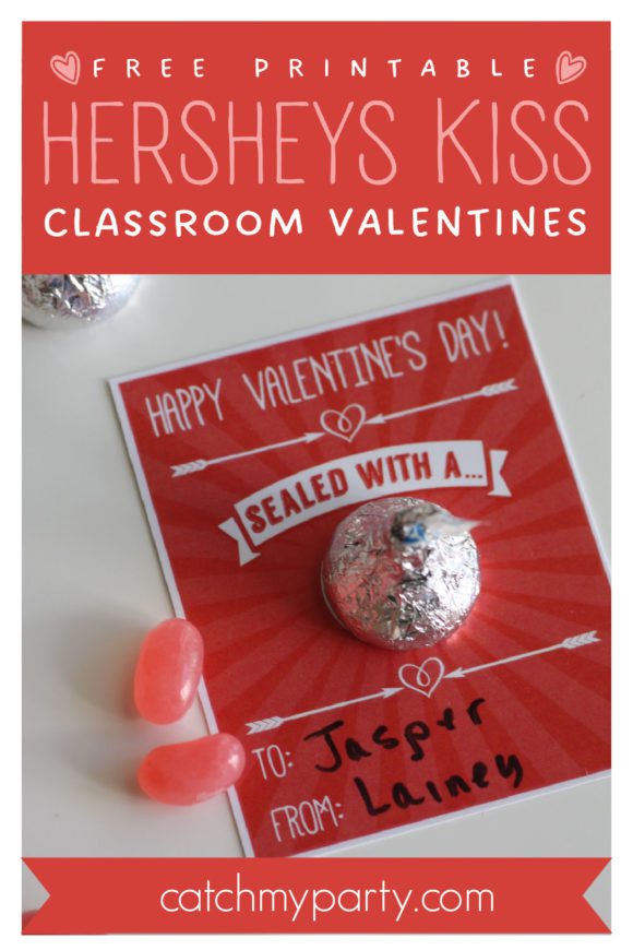 Image showing free printable classroom Valentines with Hershey's kiss.