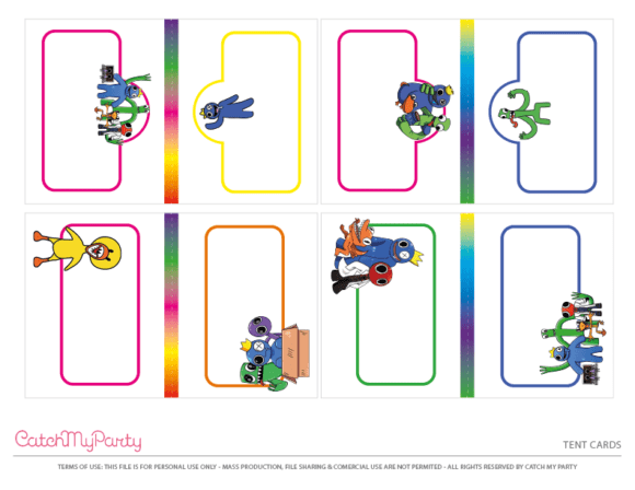 Free Rainbow Friends Party Printables -Blank Tented Cards