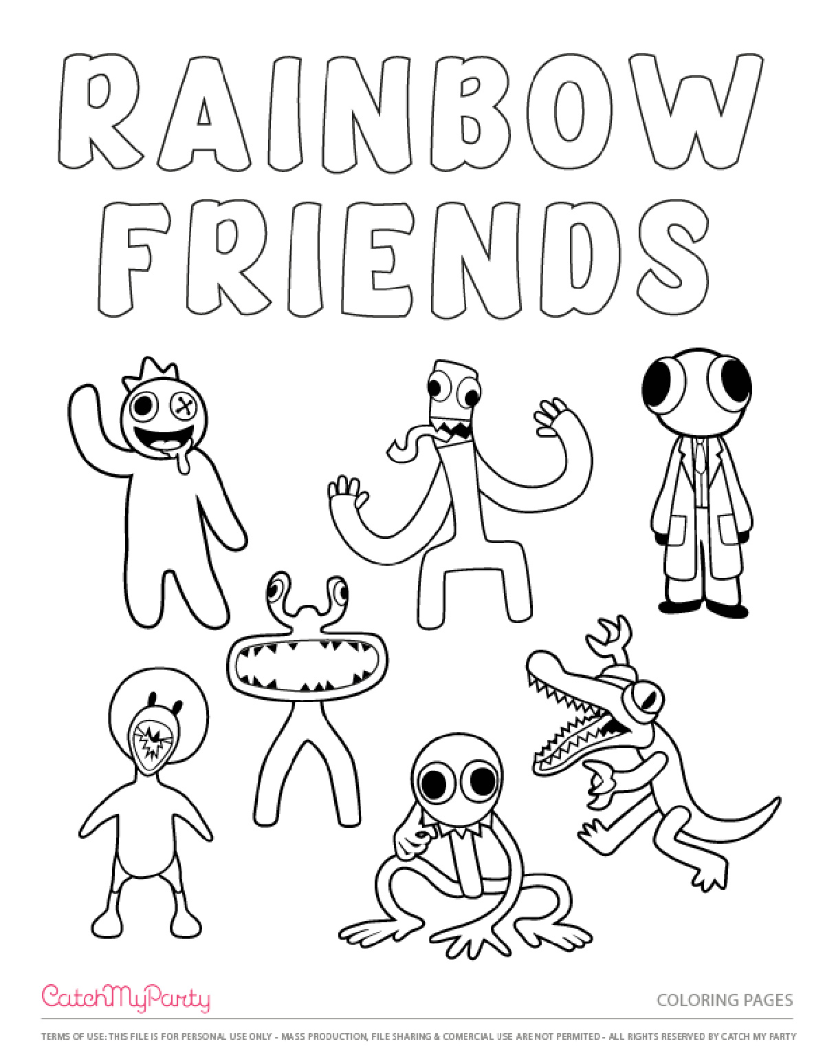 Free Rainbow Friends Party Printables -Coloring Sheets