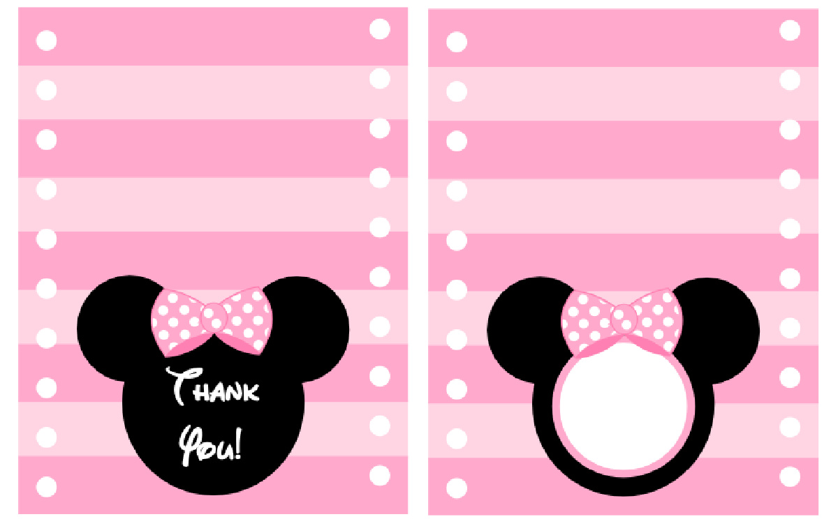 FREE PINK Minnie Mouse Birthday Party Printables - Menu & Thank You Tented Cards