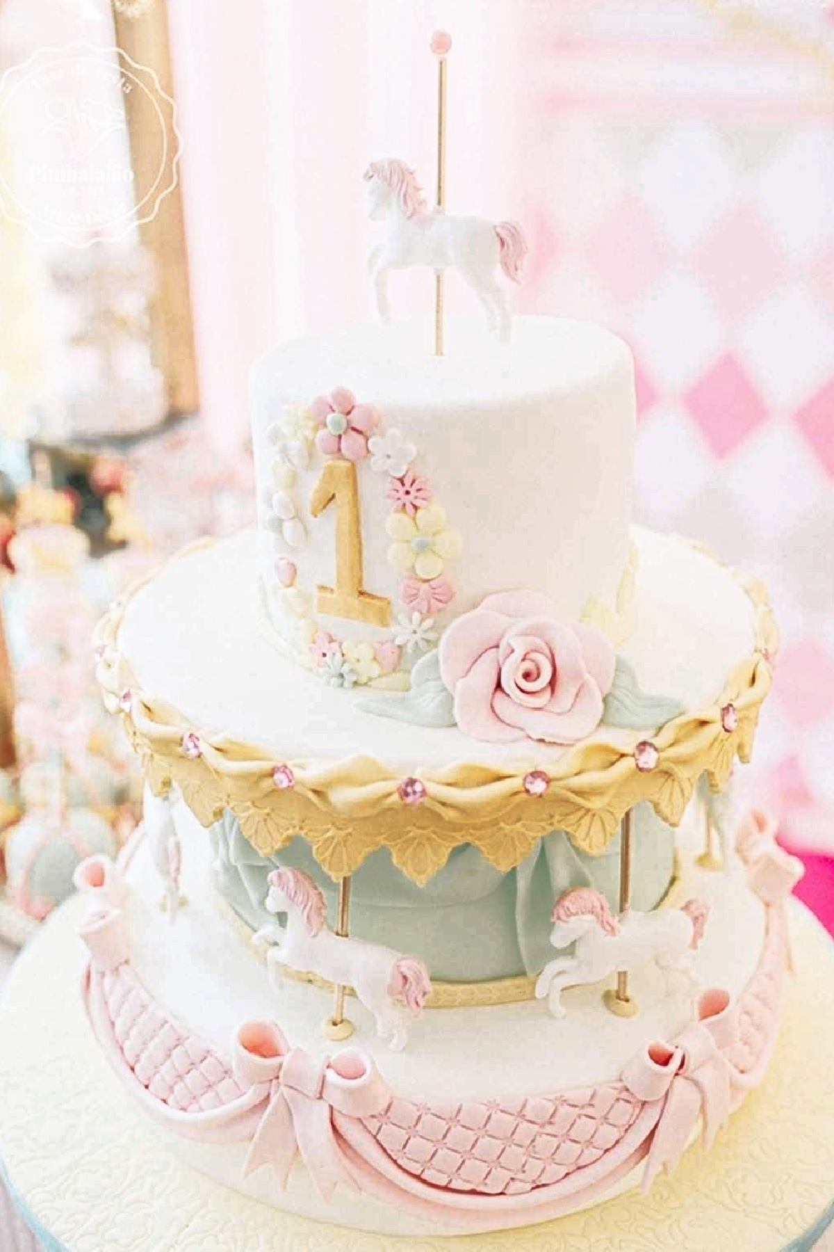 Carousel 1st Birthday Cake for Baby Girl Carousel 1st Birthday Cake for Baby Girl