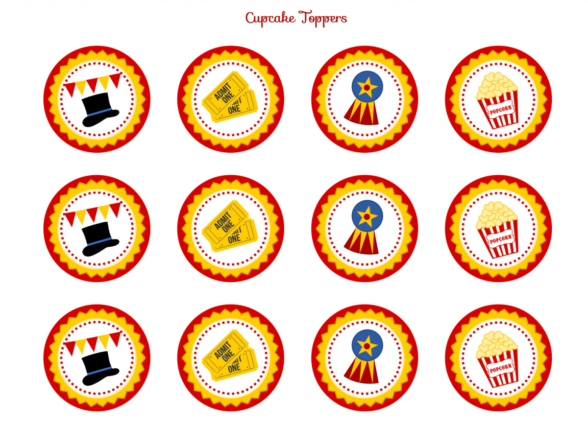 Download These FREE Circus Printables for a Fun Party - Circus Cupcake Toppers