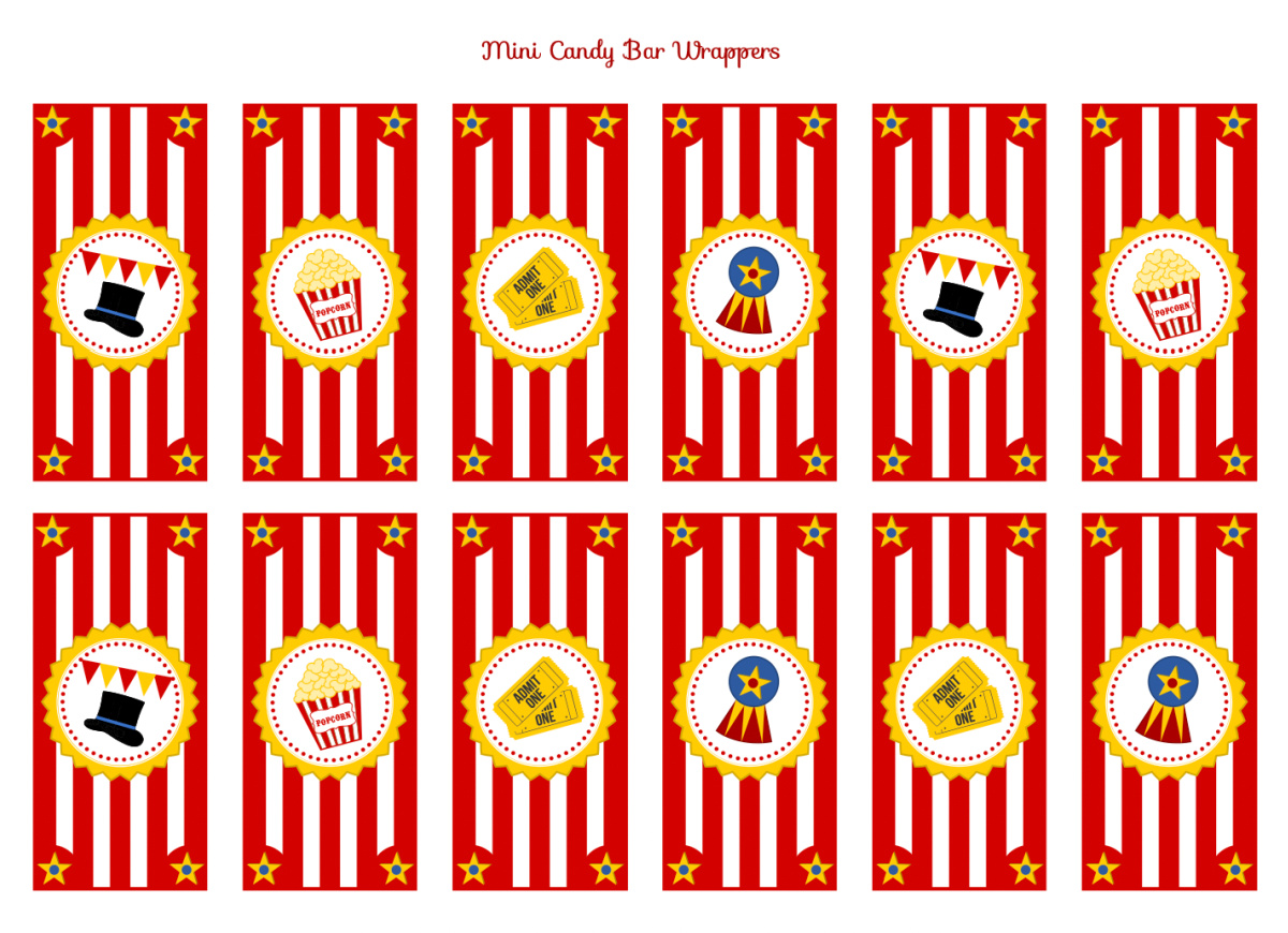 Download These FREE Circus Printables for a Fun Party - Mini Candy Bar Wrappers