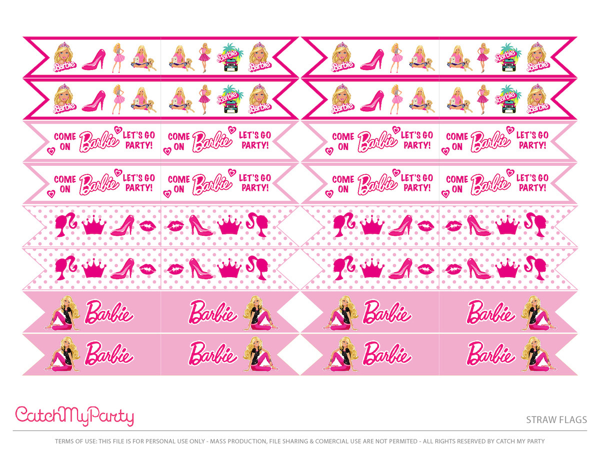 FREE Barbie Let's Go Party Printables! - Straw Flags