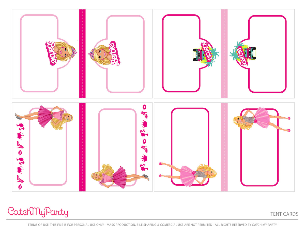 FREE Barbie Let's Go Party Printables! - Blank Tented Cards
